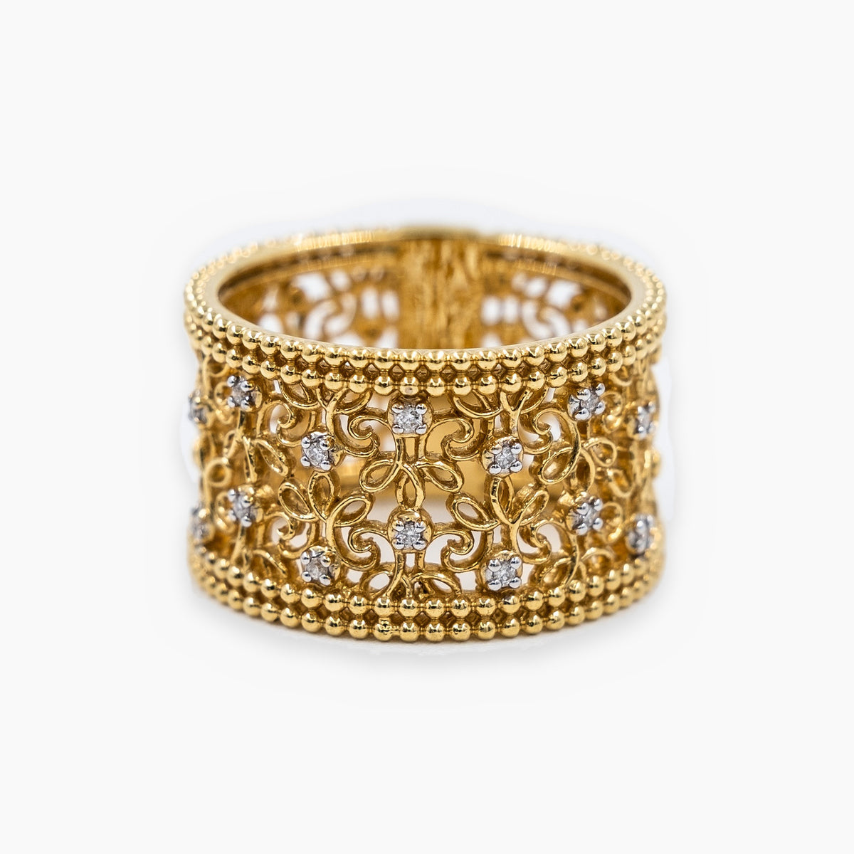 Anillo Calado Floral Diamantes en oro 18 amarillo