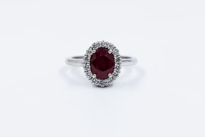 Anillo Rubi y Halo Diamantes