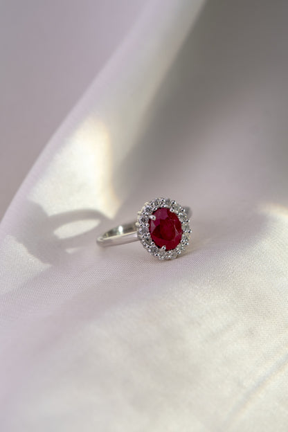 Anillo Rubi y Halo Diamantes