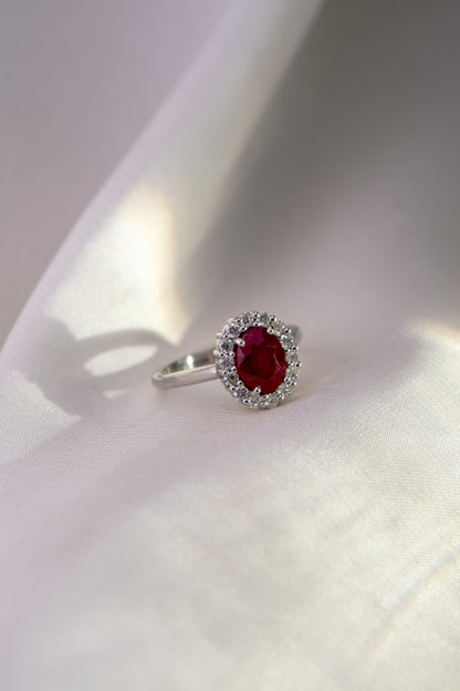 Anillo Rubi y Halo Diamantes