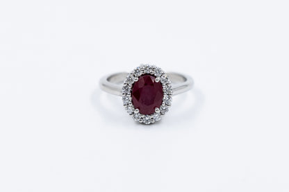 Anillo Rubi y Halo Diamantes