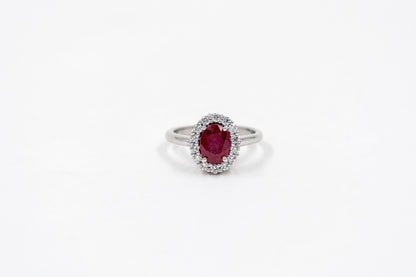 Anillo Rubi y Halo Diamantes
