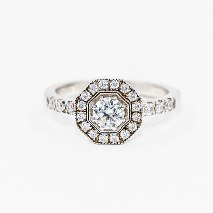 Anillo Diamante y Halo Octagonal