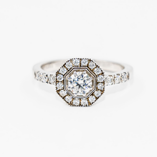 Anillo Diamante y Halo Octagonal LAB