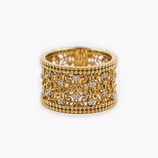 Anillo Calado Floral Diamantes en oro 18 amarillo