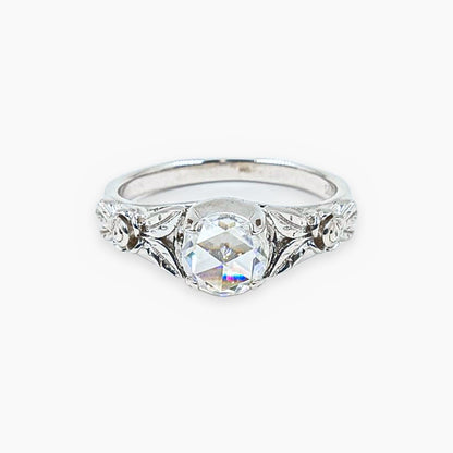 Anillo Grabado Floral y Moissanita Rosecut