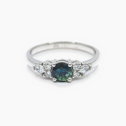 Anillo Zafiro y Jardín Diamantes en platino