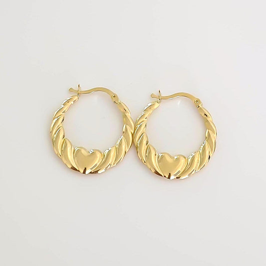 Aretes Argolla Corazones · Oro 14k
