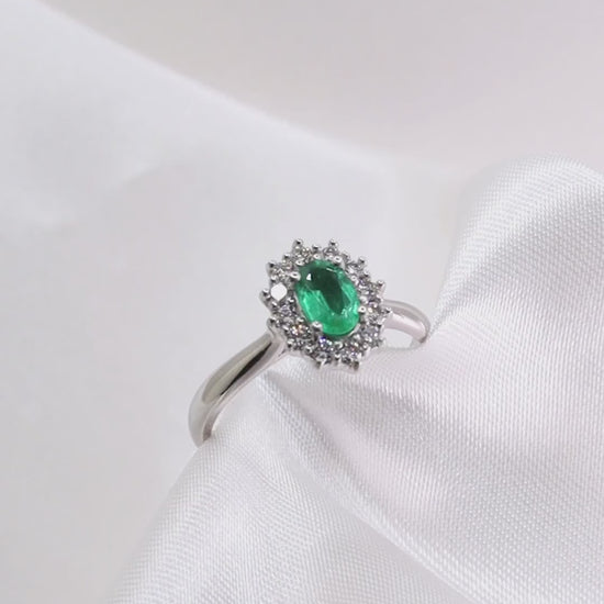 Anillo Roseta Esmeralda y Diamantes - video