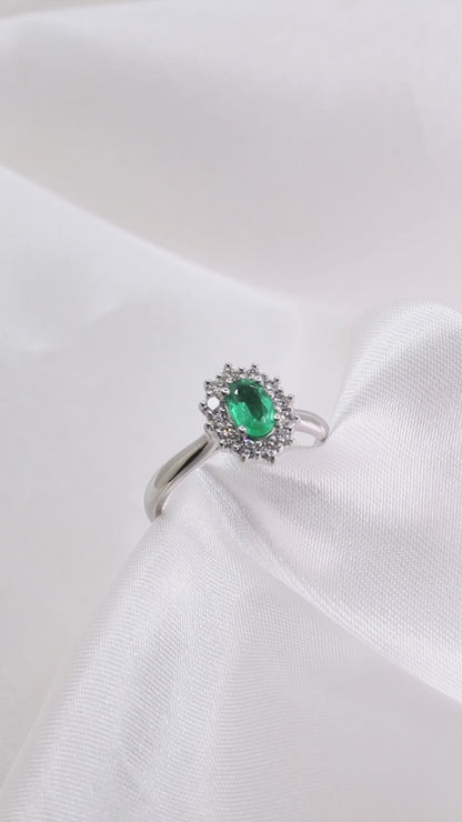 Anillo Roseta Esmeralda y Diamantes - video