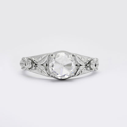Anillo Grabado Floral y Moissanita Rosecut