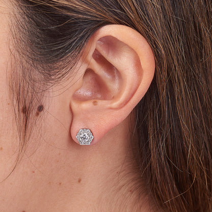 Aros Moissanita en Halo Hexagonal
