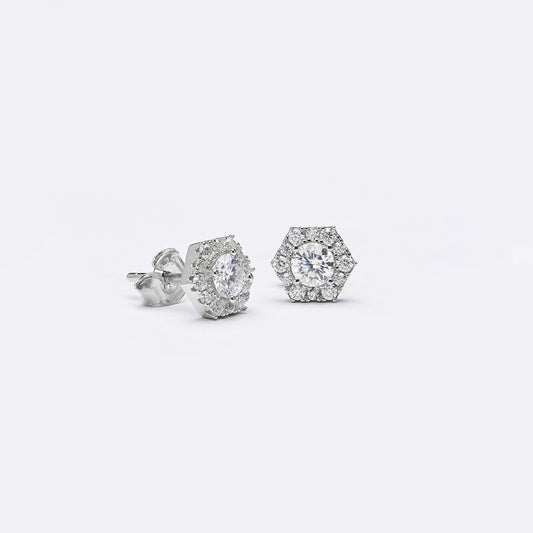 Aros Moissanita en Halo Hexagonal