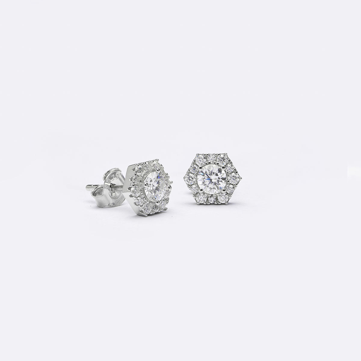 Aros Moissanita en Halo Hexagonal