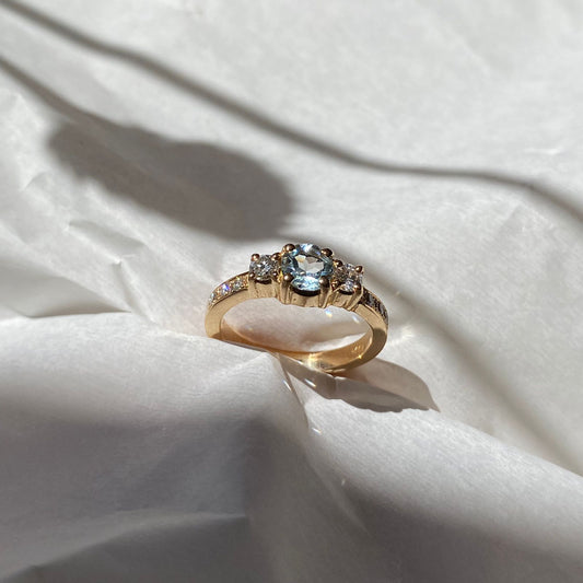 Anillo Tricillo Aguamarina