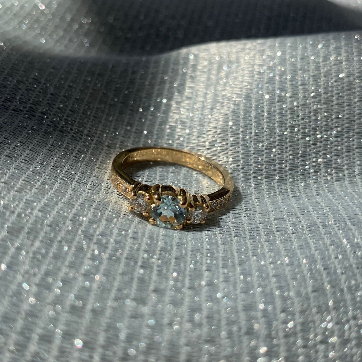 Anillo Tricillo Aguamarina